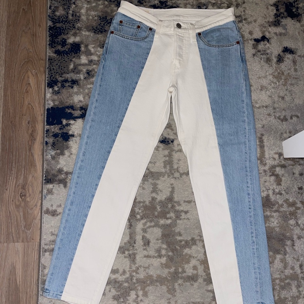 Levi’s 501 Taper Light Wash Color Block Cropped Jeans